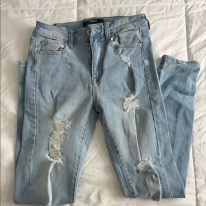 AERO High Rise Ripped Jegging | Light Blue Skinny Jeans